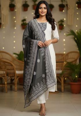 Off White Yoke Design Cotton Kurta Set
