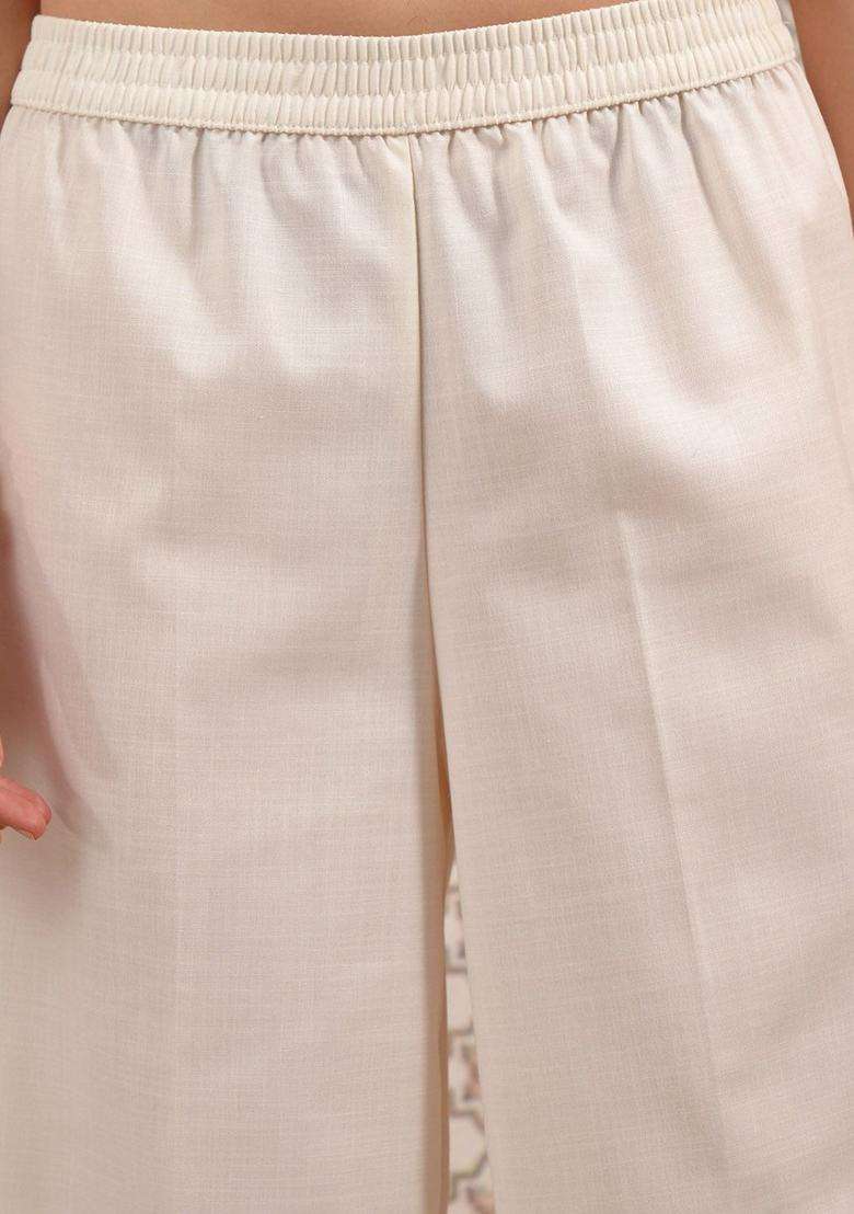 Cream Printed Polyester Kurta Set - Indya