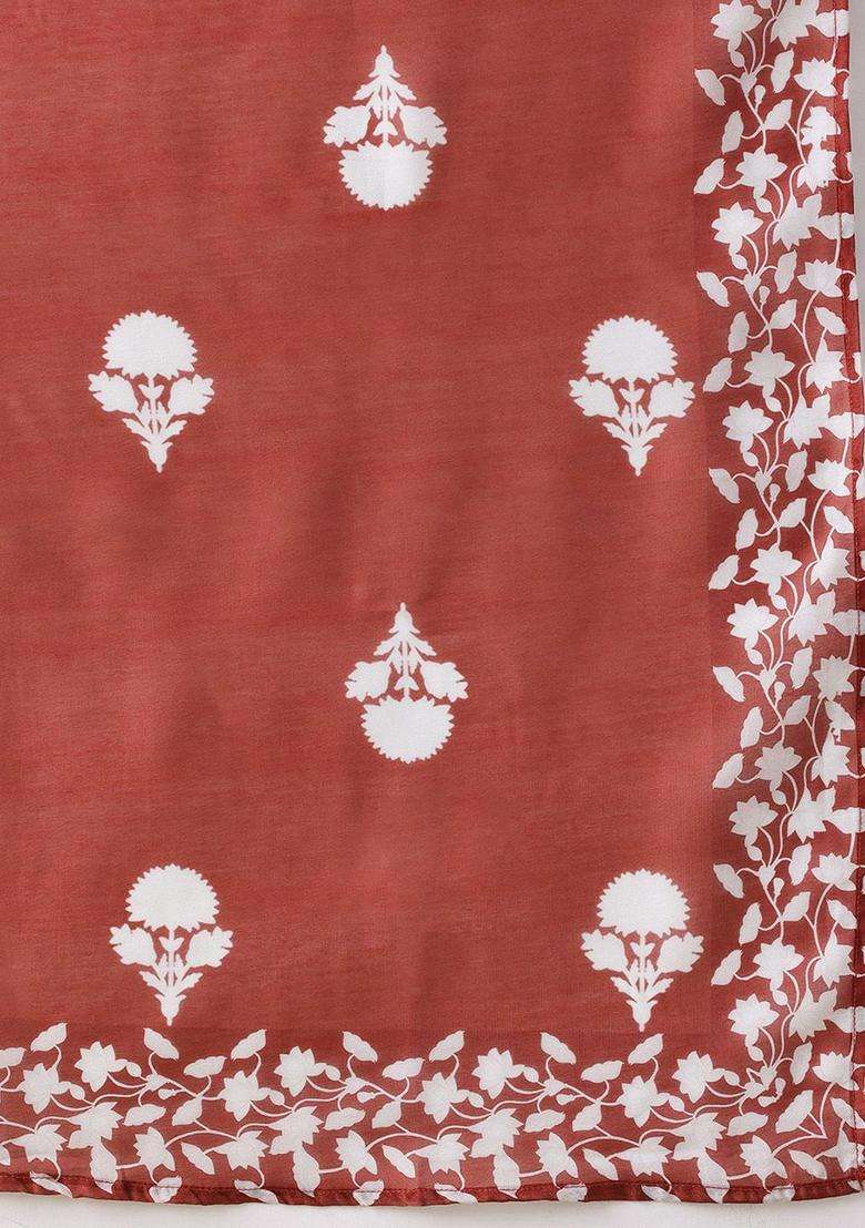 Rust Printed Polyester Kurta Set - Indya
