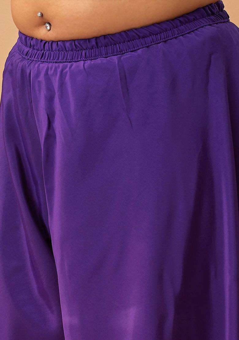 Purple Embroidered Silk Sharara Set - Indya
