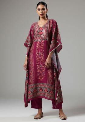 Red Printed Silk Kurta Set