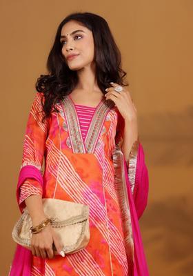 Fuchsia Printed Cotton Anarkali Set