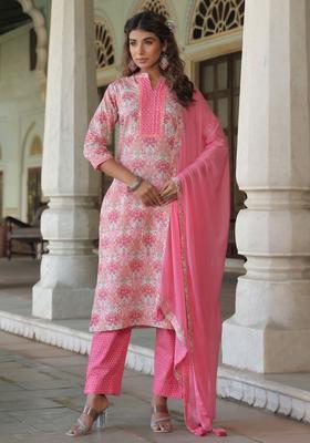 Sea Green Printed Cotton Kurta Set