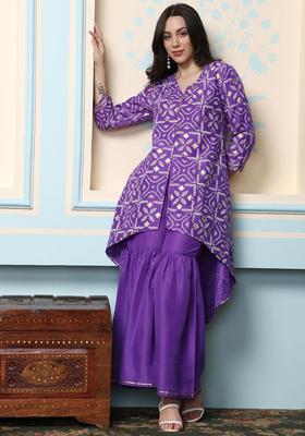 Purple Printed Chinon Sharara Set