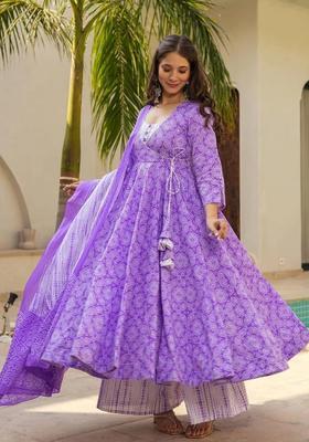 Purple Printed Viscose Kurta Set