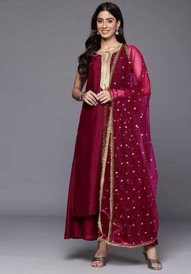 Fuchsia Solid Silk Blend Kurta Set