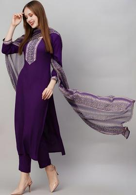 Purple Yoke Design Viscose Kurta Set