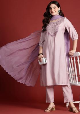 Purple Yoke Design Viscose Kurta Set