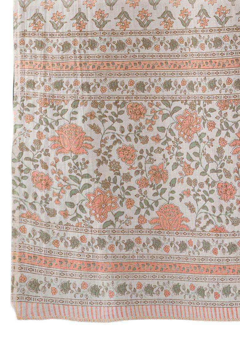 Beige Printed Cotton Kurta Set - Indya