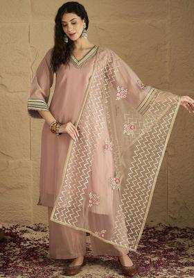 Pink Solid Silk Kurta Set