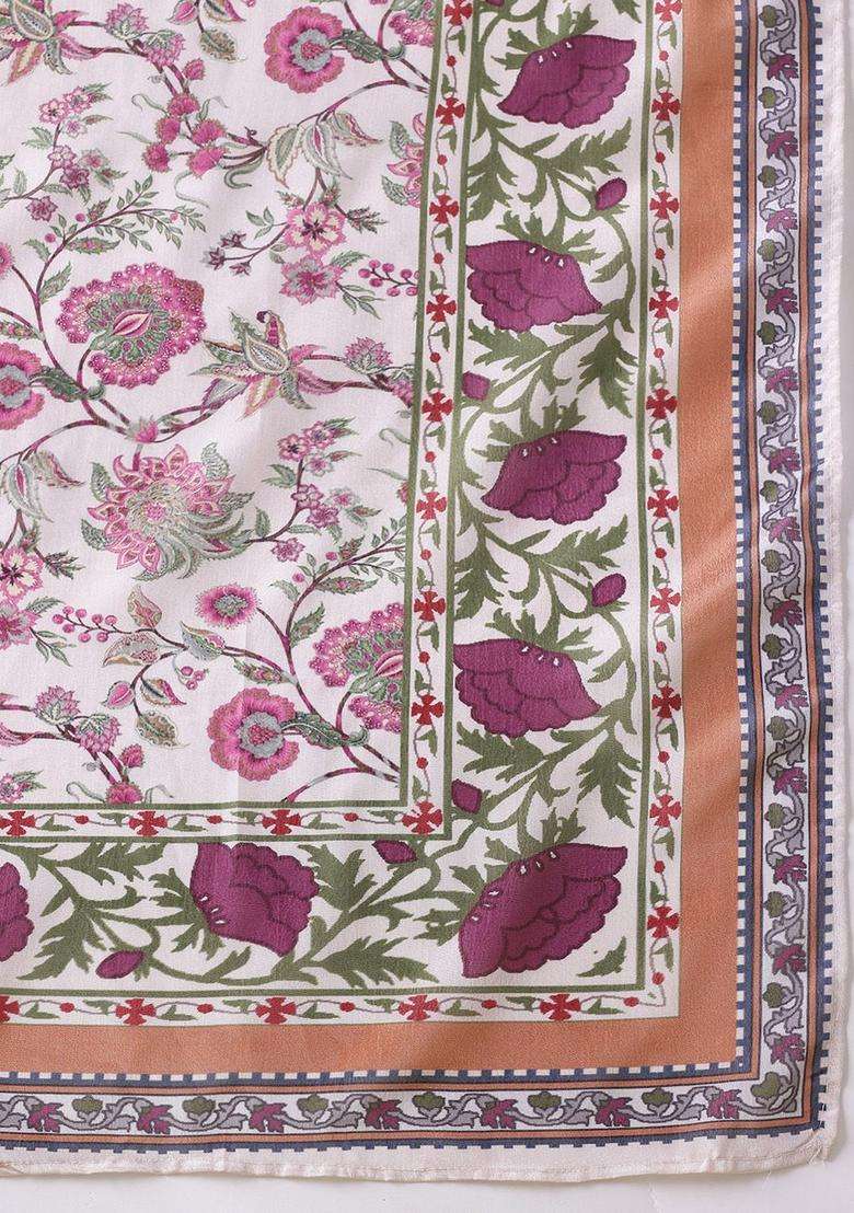 Off White Printed Polyester Kurta Set - Indya