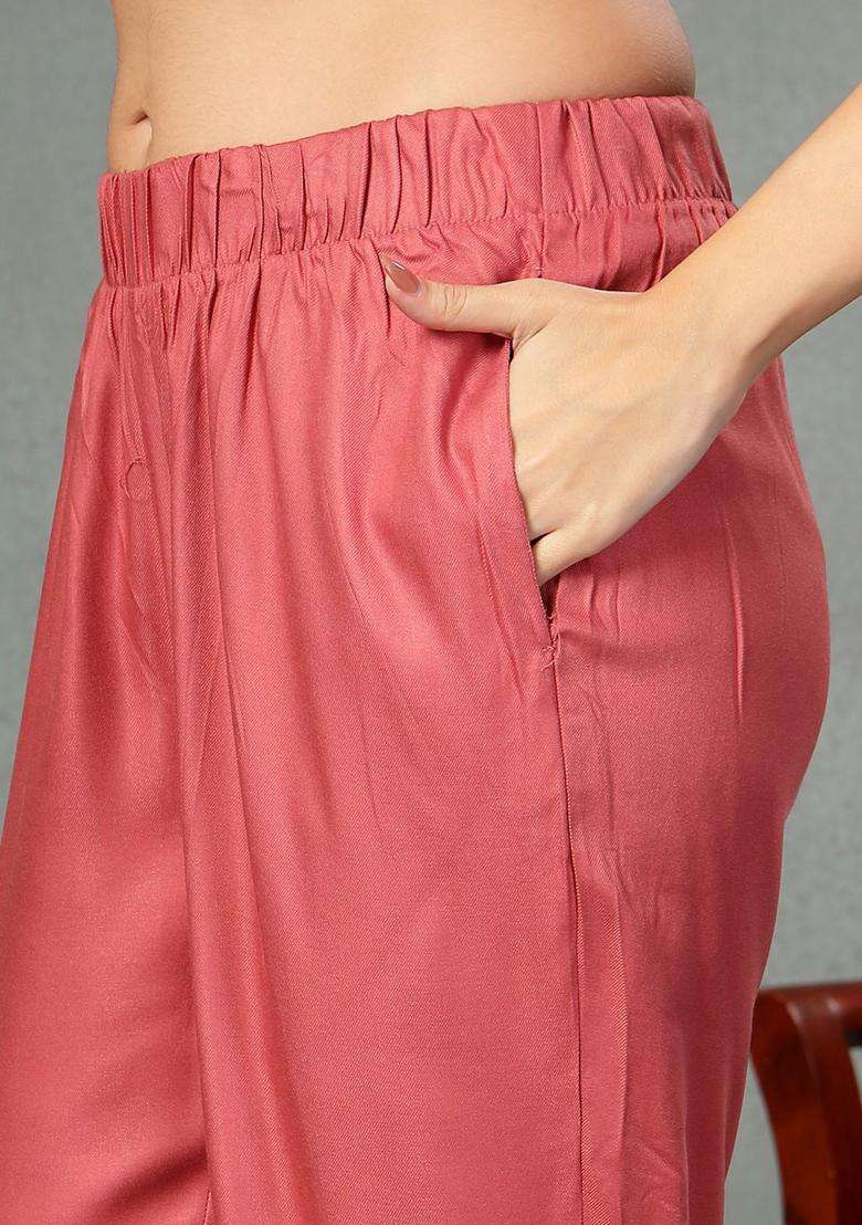 Pink Embroidered Viscose Kurta Set - Indya