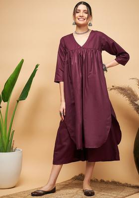 Purple Solid Cotton Kurta Set
