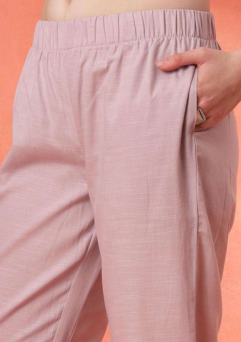 Lavender Embroidered Cotton Kurta Set - Indya