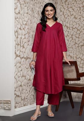 Magenta Solid Cotton Kurta Set