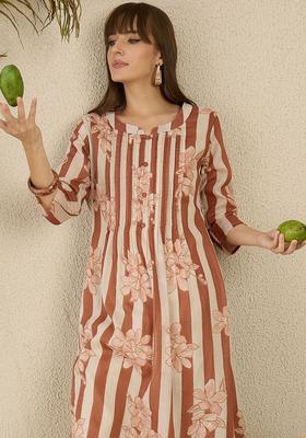 Brown Printed Cotton Kurta Set