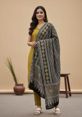 Lime Green Solid Cotton Kurta Set