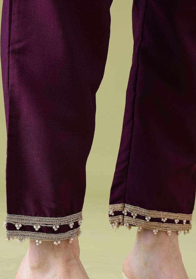 Purple Printed Polyester Kurta Set - Indya
