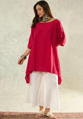 Red Solid Cotton Kurta Set