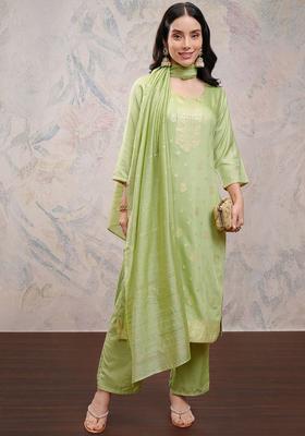 Green Embroidered Nylon Kurta Set