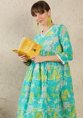 Sea Green Printed Cotton Kurta Set