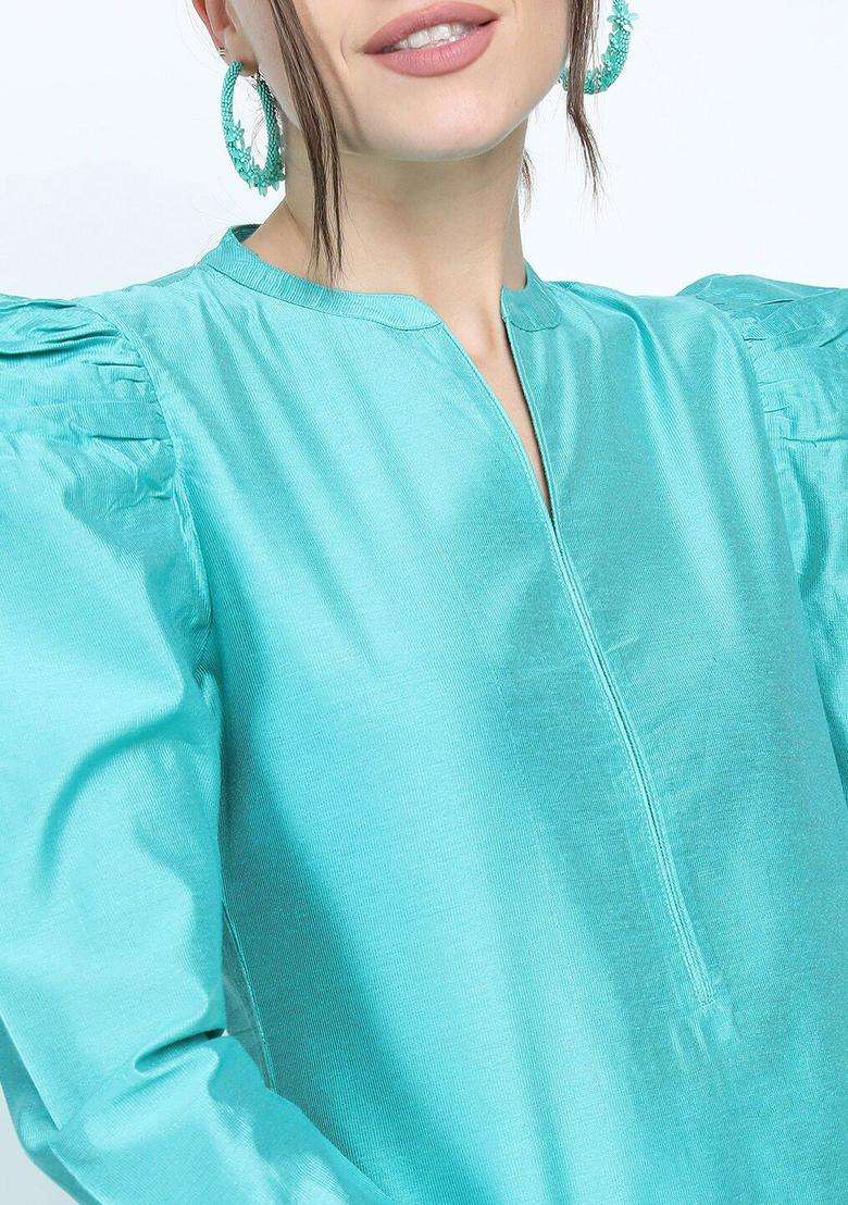 Turquoise Blue Solid Viscose Kurta Set - Indya