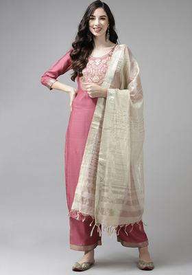 Pink Yoke Design Cotton Kurta Set