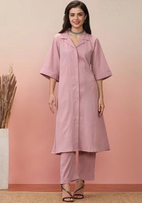 Pink Solid Silk Kurta Set