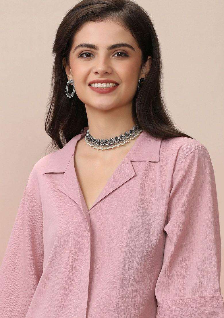 Pink Solid Silk Blend Kurta Set - Indya