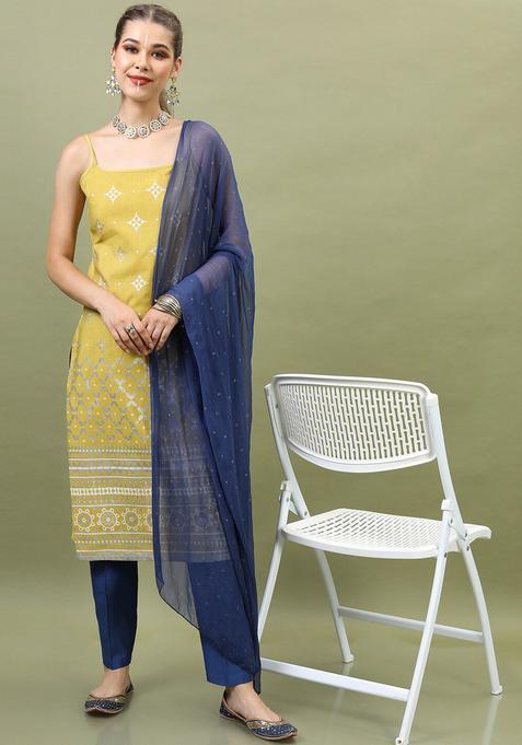 Lime Green Embroidered Viscose Kurta Set — view on Indya