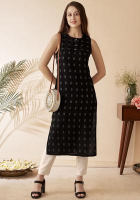 Black Woven Design Viscose Kurta Set