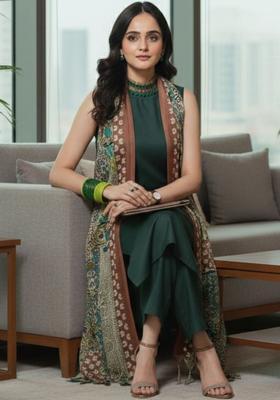 Green Solid Cotton Kurta Set