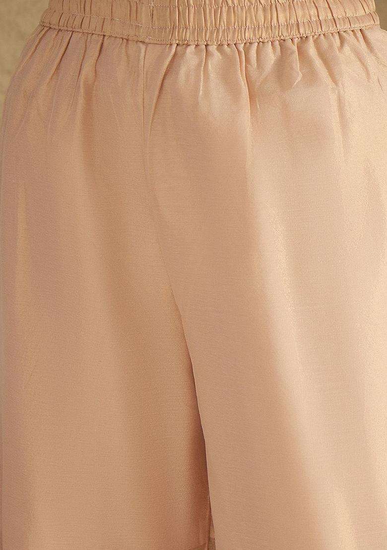 Peach Solid Silk Blend Kurta Set - Indya
