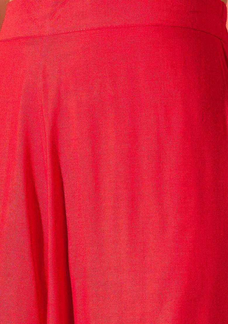 Red Solid Viscose Kurta Set - Indya