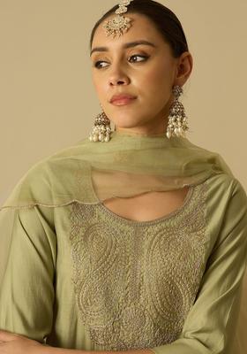 Olive Yoke Design Silk Blend Kurta Set