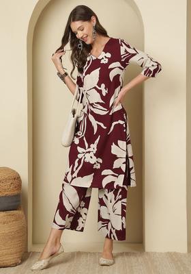 Burgundy Printed Viscose Kurta Set