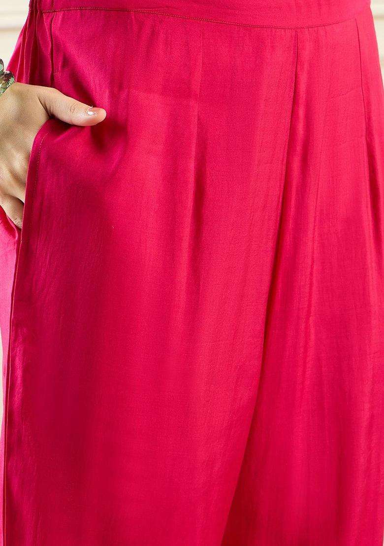 Pink Self Design Silk Blend Kurta Set - Indya