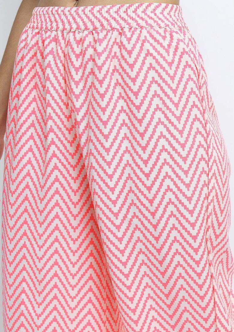 Off White Printed Polyester Kurta Set - Indya