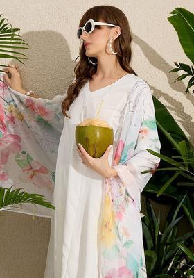 White Solid Cotton Kurta Set
