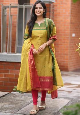 Yellow Woven Design Cotton Kurta Set