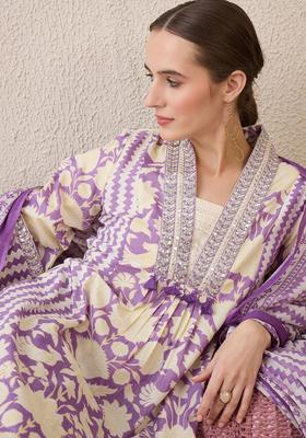 Lavender Printed Cotton Kurta Set