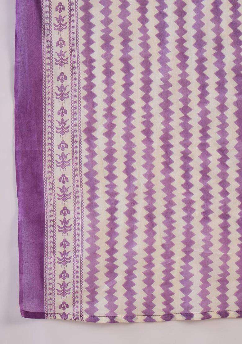 Lavender Printed Cotton Kurta Set - Indya