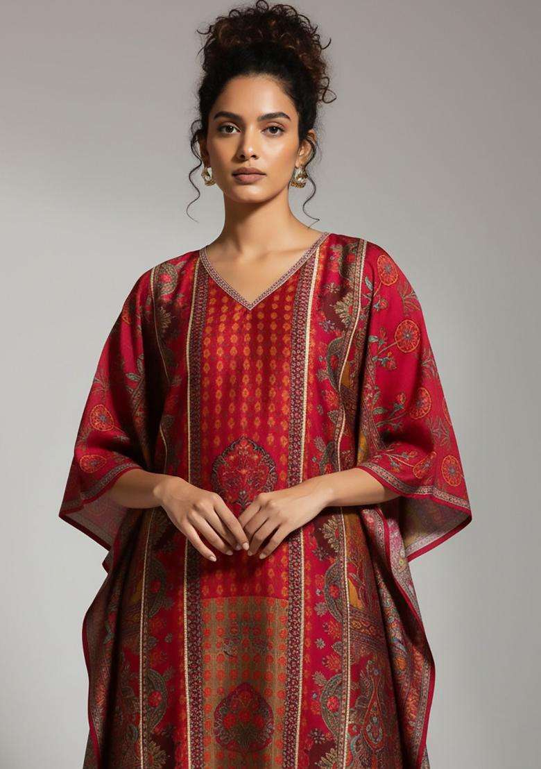 Fuchsia Printed Silk Blend Kurta Set - Indya