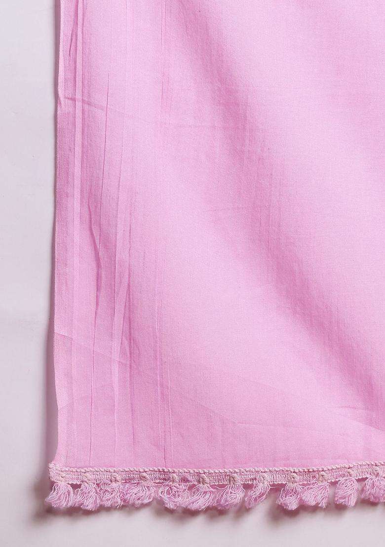 Pink Woven Design Cotton Kurta Set - Indya