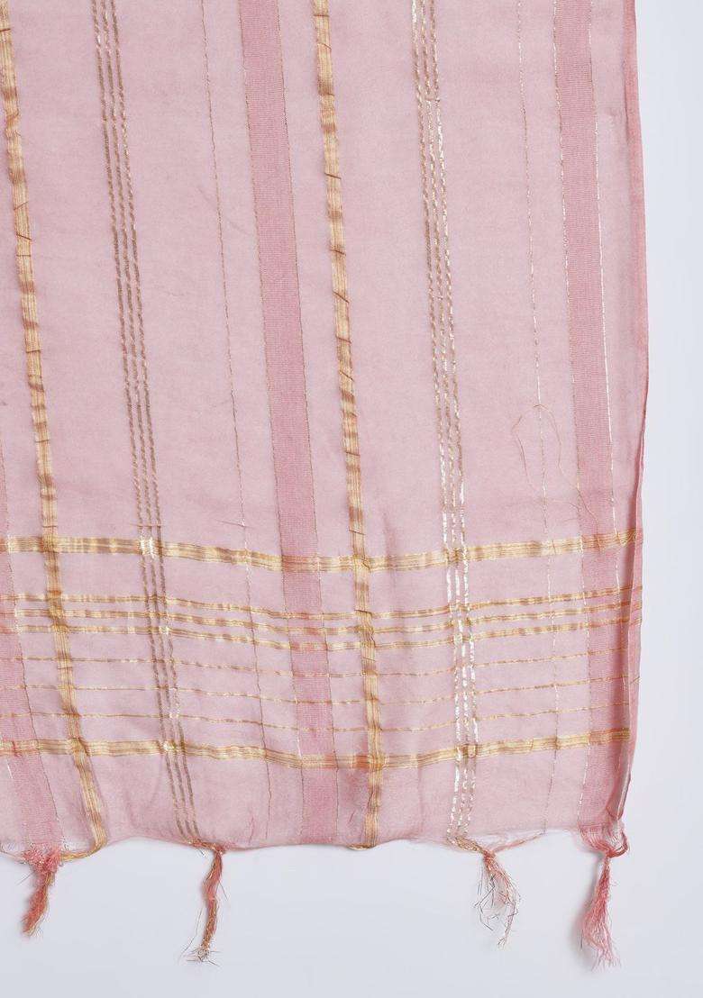 Pink Woven Design Silk Blend Kurta Set - Indya