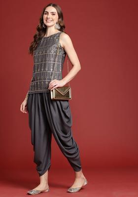 Grey Printed Georgette Kurta Set
