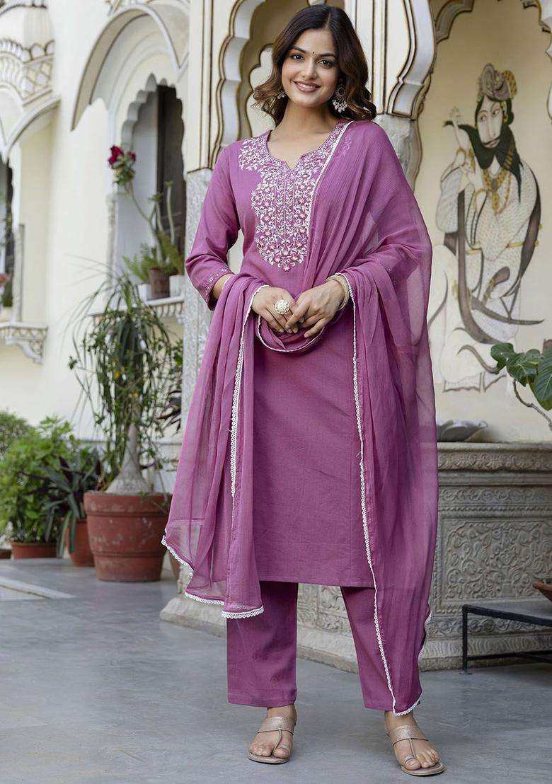 Pink Yoke Design Cotton Kurta Set - Indya