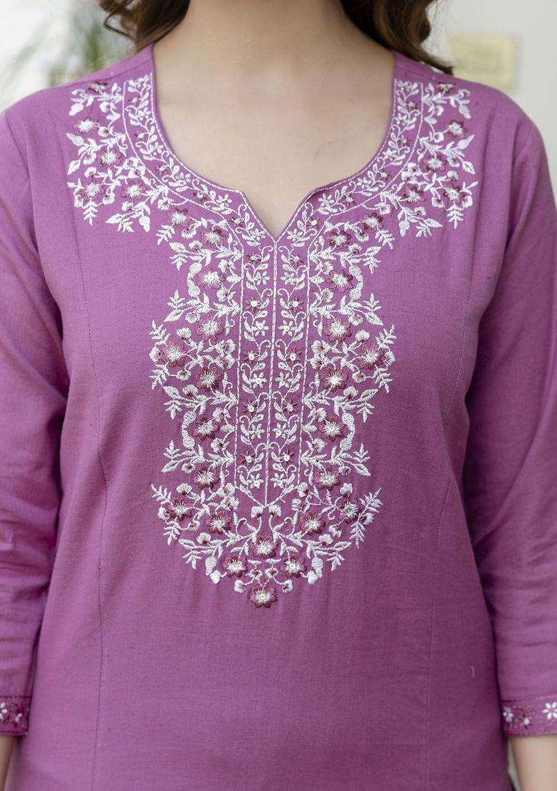 Pink Yoke Design Cotton Kurta Set - Indya