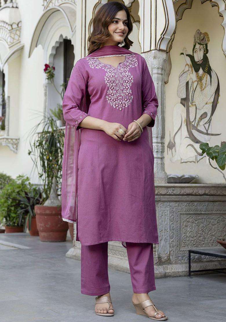Pink Yoke Design Cotton Kurta Set - Indya