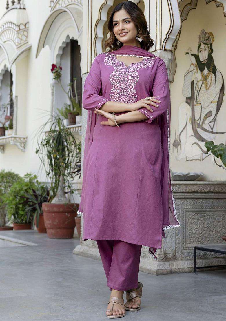 Pink Yoke Design Cotton Kurta Set - Indya
